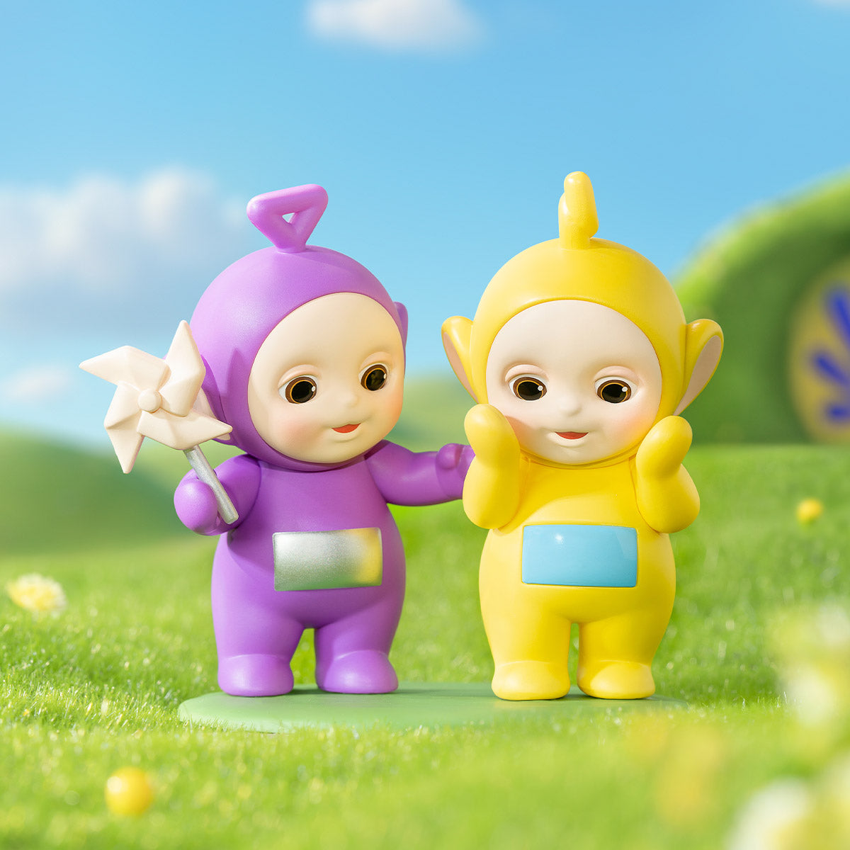 Teletubbies Companion Series Figures Blind Box Series featuring toy figurines in a grassy setting. Preorder for May 2024. A blind box and art toy store.