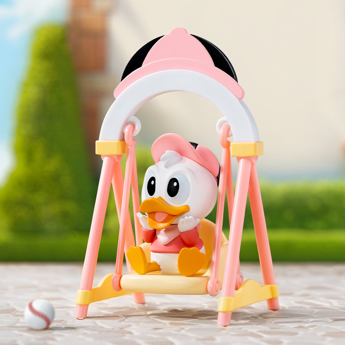 Toy duck on a swing from Disney Swing Blind Box Series, available for preorder at Strangecat Toys.