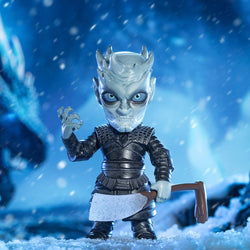 Alt text: Game of Thrones Blind Box Series toy figure in snow, featuring a white monster preorder available at Strangecat Toys.