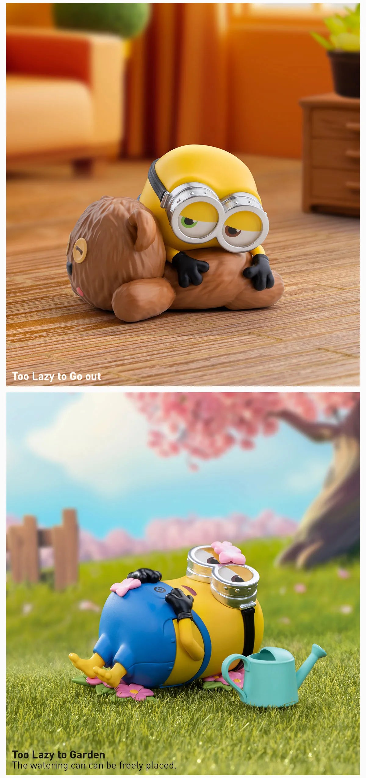 Minions Lazy Every Day Series Figures - Preorder featuring a yellow cartoon character with goggles on a brown bear, part of a 12-design collection.