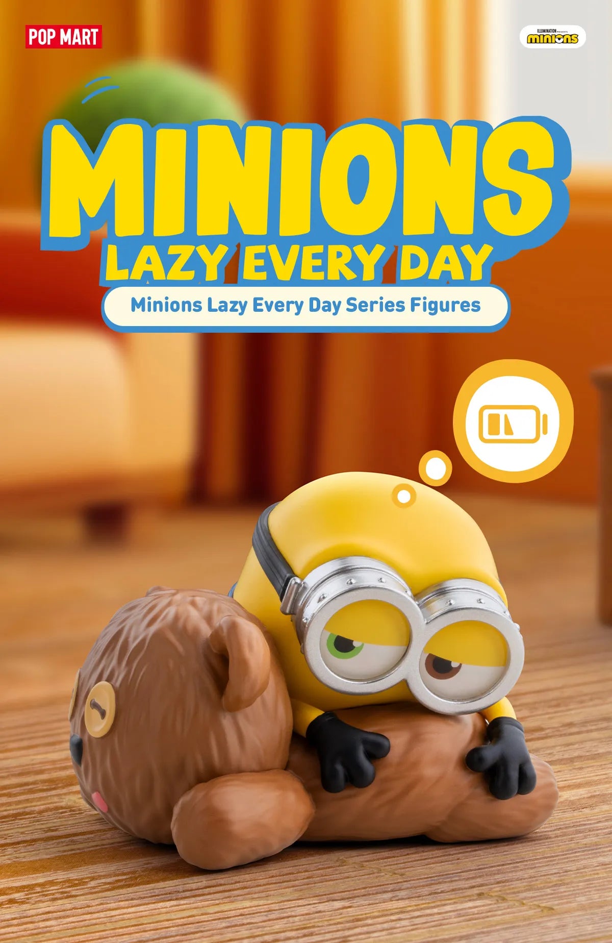 Minions Lazy Every Day Series figure featuring a yellow toy character with goggles on display, available for preorder at Strangecat Toys.