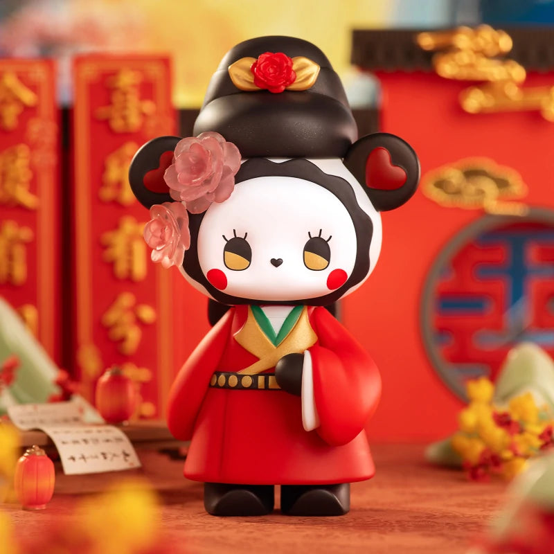 Emma Secret Forest Beloved Blind Box Series toy figurine, featuring a panda with flowers in its hair, part of a collectible series from Strangecat Toys.