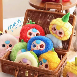 Basket of Baby Three Fruit Orchard Plush Series Blind Box, featuring stuffed animals, including a pineapple-themed toy, available for preorder at Strangecat Toys.