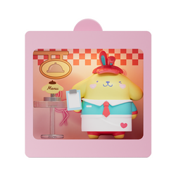 Sanrio characters 24-Hour Restaurant Series Mini Blind Box Max featuring a cartoon character toy holding a clipboard, part of a collectible series.