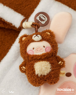 A magnet plush keychain set featuring LuLu the Piggy Costume Series, comprising Bear LuLu and Sheep LuLu. Each toy has magnets for sticking together. From Strangecat Toys.