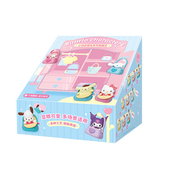 Sanrio characters Eye-catching Blind Bag Bean Series in a box, featuring various cartoon designs, part of a 12-design collection from Strangecat Toys.