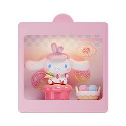 Sanrio characters 24-Hour Restaurant Series Mini Blind Box Max features a toy with a cartoon character on a pink cupcake, highlighting collectible diversity.