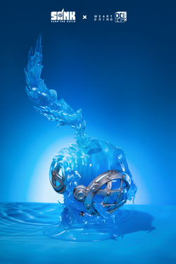 Alt text: Sank-Nuclear Sea-Blues resin sculpture with a dynamic water splash design, limited edition of 199 sets, available for preorder.