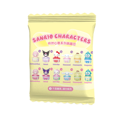 Sanrio characters Pounding Hearts Series Moetch Bean package featuring cartoon characters, part of a blind box toy collection with 12 unique and 6 duplicate designs.