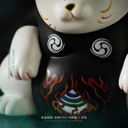 Shou Cai Meow Fortune Cat vinyl toy figurine, approximately 10cm tall, featuring a stylized cat design, perfect for collectors of unique art toys.