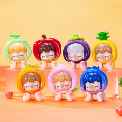 Baby Nanci Fruit Blind Box Series featuring whimsical figurines in fruit-themed outfits, showcasing six regular designs and one secret collectible.