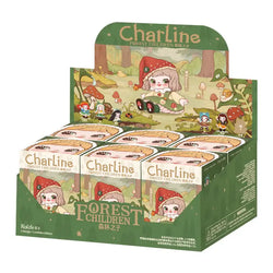 XAXX Robotime Rolife Charline Forest's Children Blind Box featuring surprise figure dolls and cartoon elements on packaging, highlighting mystery toy collection.