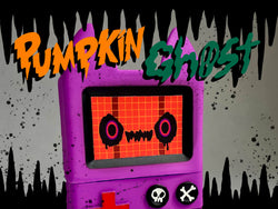 Game Boy Boxcat - Pumpkin Ghost by Rato Kim, a toy with a square screen and spooky face, limited edition Sofvi material.