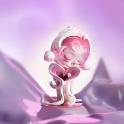 Pink and white figurine from SKULLPANDA The Sound Blind Box Series, featuring one of 12 regular designs or a secret edition.
