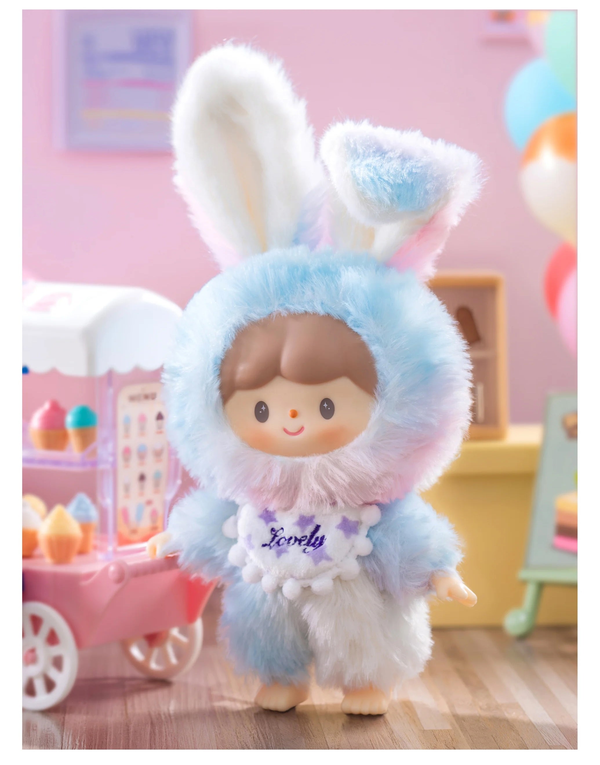 zZoton Delicious Bunny Series Blind Box features a plush toy doll in a bunny outfit, part of a set with regular and secret designs.