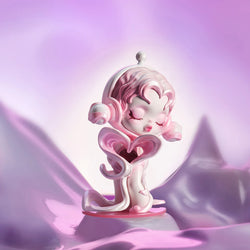 Alt text: SKULLPANDA The Sound Blind Box Series figurine featuring a pink and white design with a heart motif.