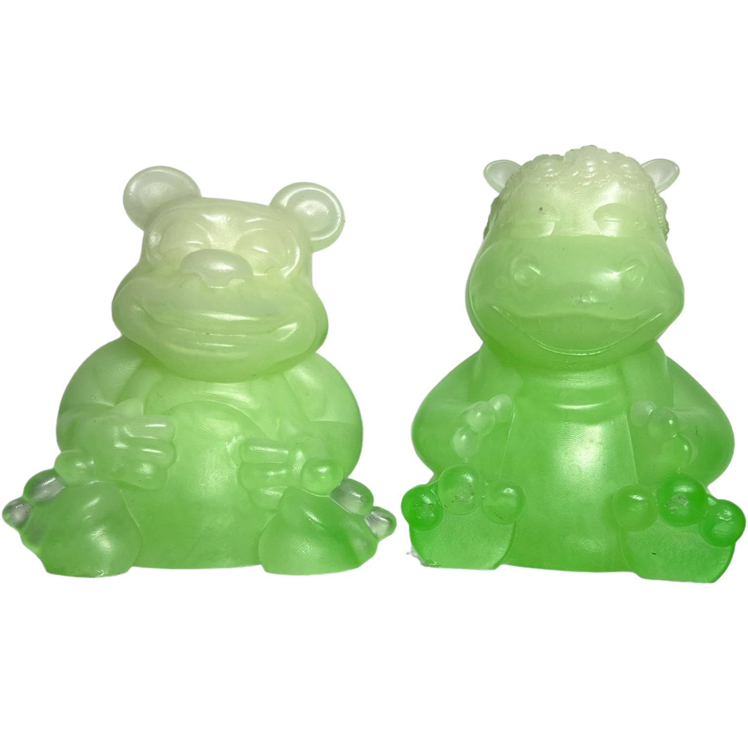 High Spirits - Gumbearto and Hippie Pam Set Green and white/red glow by Fett Up Toys: Two green resin hippo and frog figurines, 2.75 inches tall.