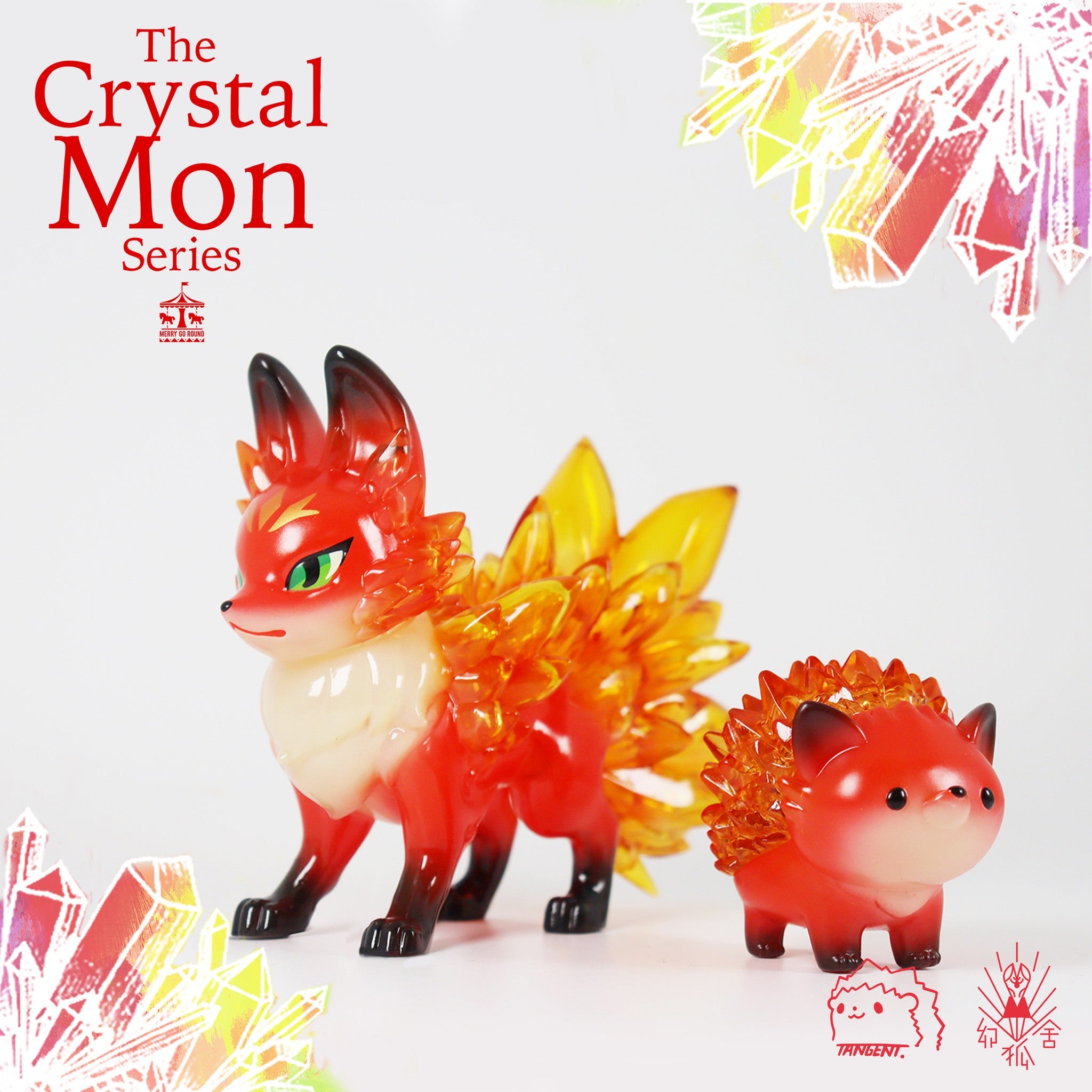 Animal figurines featuring a crystal phantom fox and bokey toy by Genkosha x Tangent Toy.