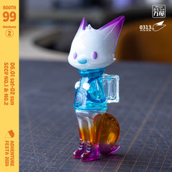 A limited edition soft vinyl toy figurine, 0313 x okluna - Traveler Phase 3, standing 11cm tall. From Strangecat Toys, a blind box and art toy store.