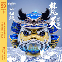 A blind box and art toy store product: DARUMA TALES FOUR - BONTEN by SLAG. Soft vinyl x metal, featuring a blue and gold toy with intricate details.