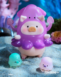 LuLu the Piggy - Ocean Blind Box Series: Toy pig in a garment, blue jellyfish, and purple objects on sand. Celebrate with LuLu's carnival parade blind box set. Sizes vary, featuring 8 styles with possible secret editions. A blind box and art toy store.