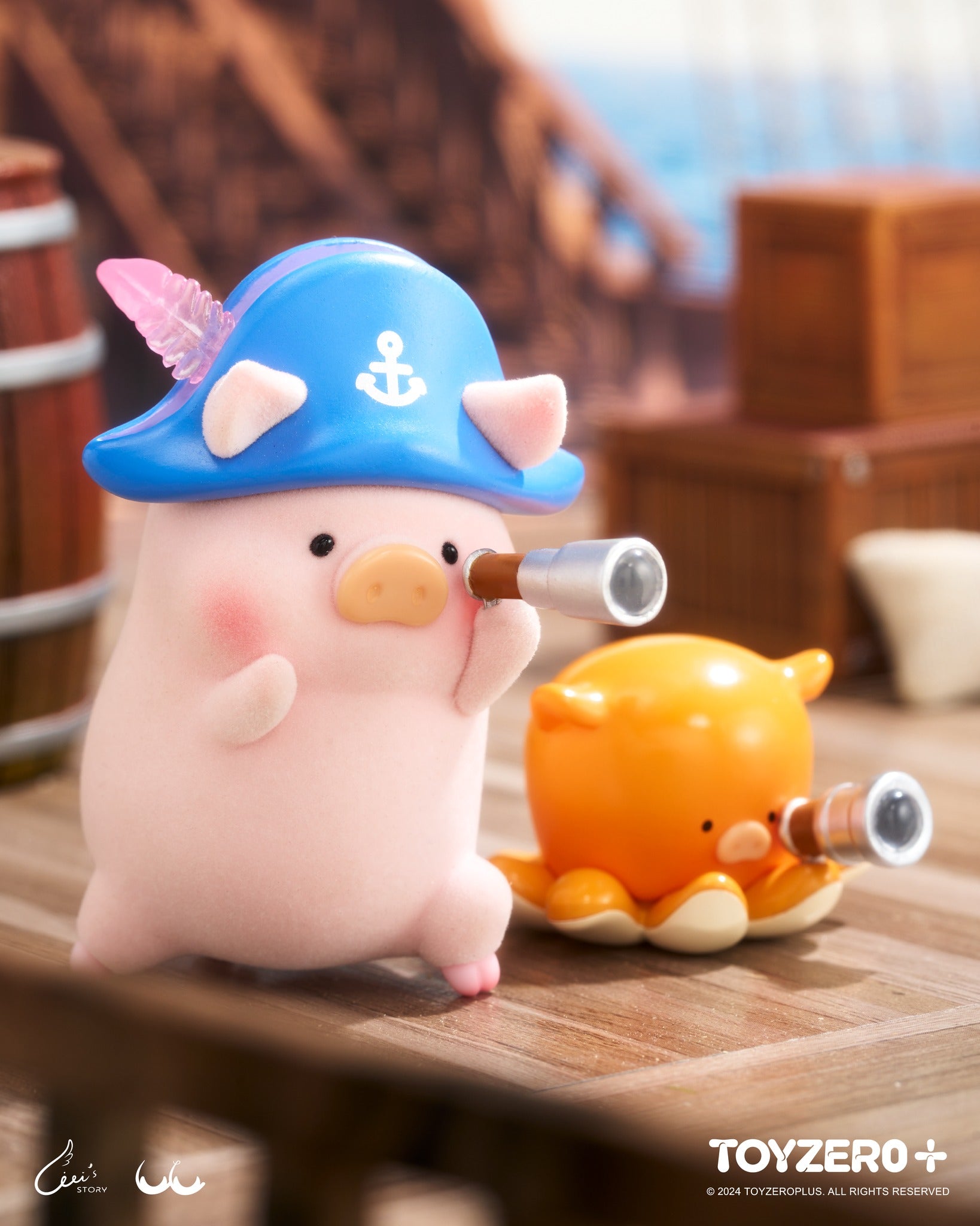 LuLu the Piggy - Ocean Blind Box Series: Toy pig in pirate hat with spyglass, part of a carnival parade celebration. Includes 8 blind boxes with 8 styles, some special editions. Approx. 6-7CM tall.