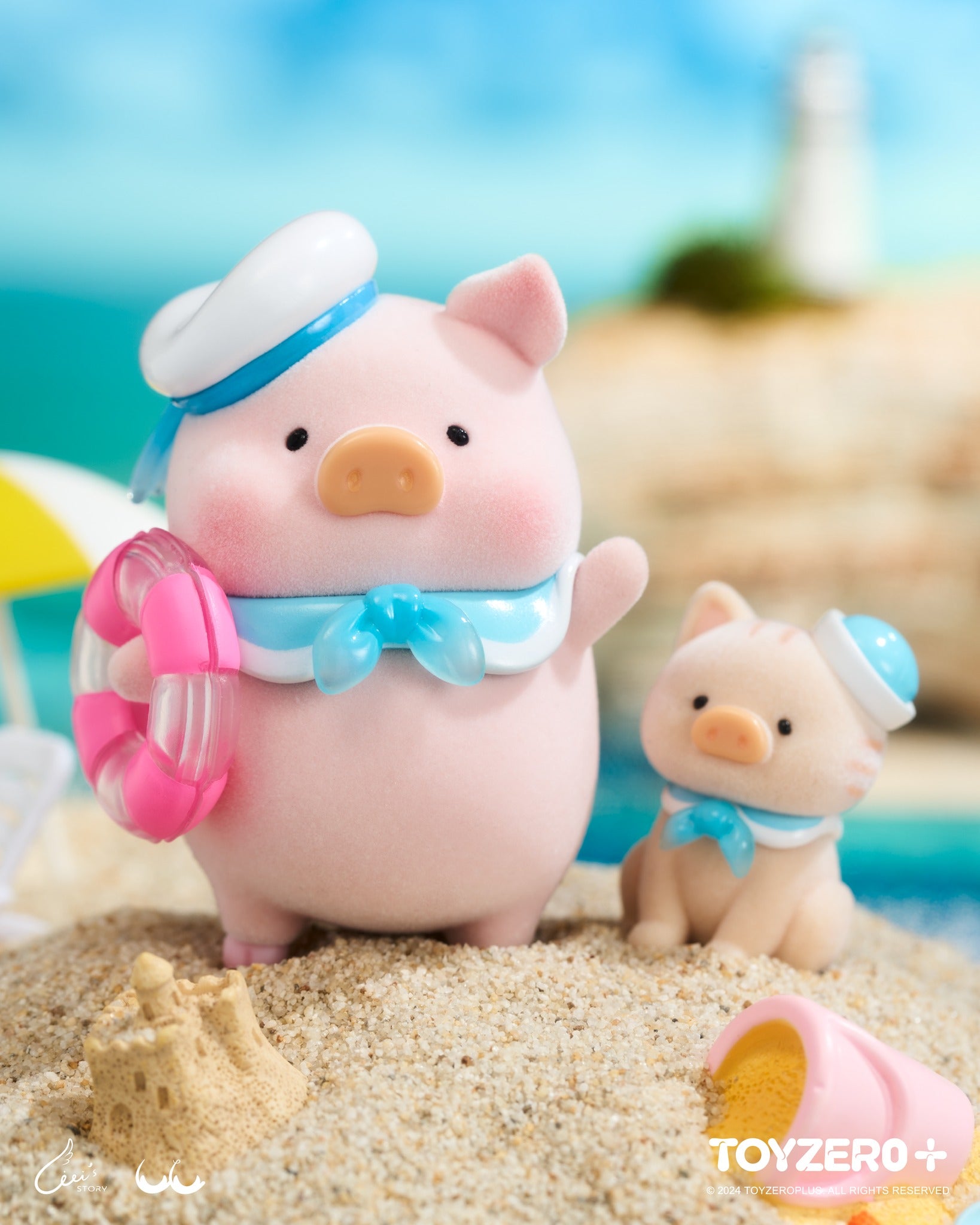 LuLu the Piggy - Ocean Blind Box Series: A toy pig in a sailor outfit with a lifebuoy on a beach. Preorder for July 2024. Contains 8 styles, with a chance for special editions. Size: 6-7CM.