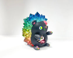 Zombie Hogkey - Black Rainbow Ver. by Tangent: A 10cm limited edition sofubi toy hedgehog adorned with colorful crystals.