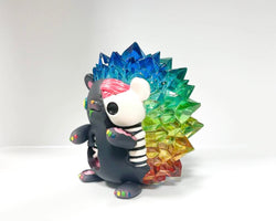 Zombie Hogkey - Black Rainbow Ver. by Tangent, a 10cm Japanese Sofubi toy, features a hedgehog covered in colorful crystals. Limited to 10 pieces.