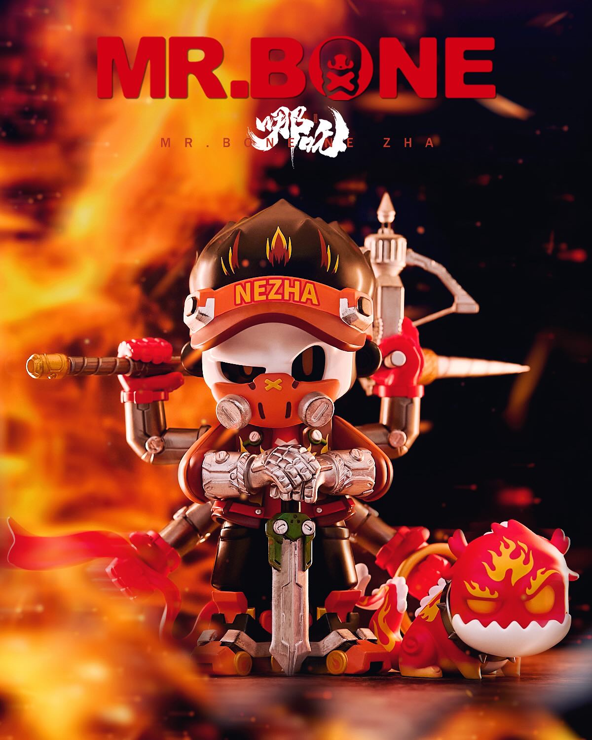 MR.BONE NEZHA Limited Edition figure with sword, preorder for April 2025, 9 inches tall, crafted from PVC/ABS/Resin, limited to 400 pieces.