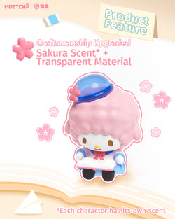 Sanrio characters Star Academy Series Mini Blind Box Pro featuring a toy figurine of a girl on a book, part of a collectible series.