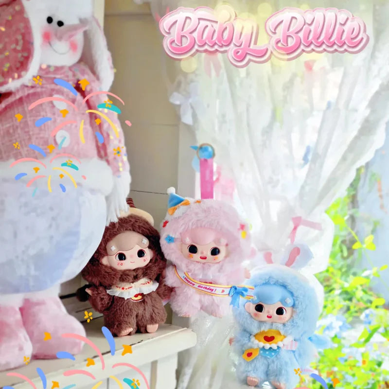 BABY BILLIE V3 Sweet Dream Party Plush Keychain Series Blind Box featuring a group of stuffed toys, showcasing varied designs available for preorder.