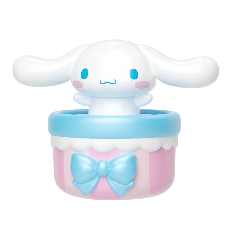 Sanrio characters Pounding Hearts Series Moetch Bean toy bunny in a cupcake container, part of a collectible blind box series with multiple designs.