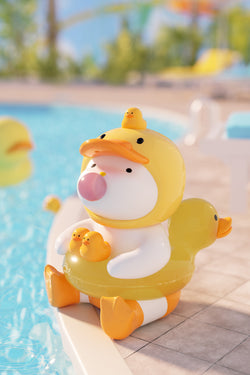 A blind box series featuring REPOLAR Wonderful Summer Trip. Includes 9 regular designs, 4 Classical, and 1 secret design. Image shows a rubber ducky toy on water.