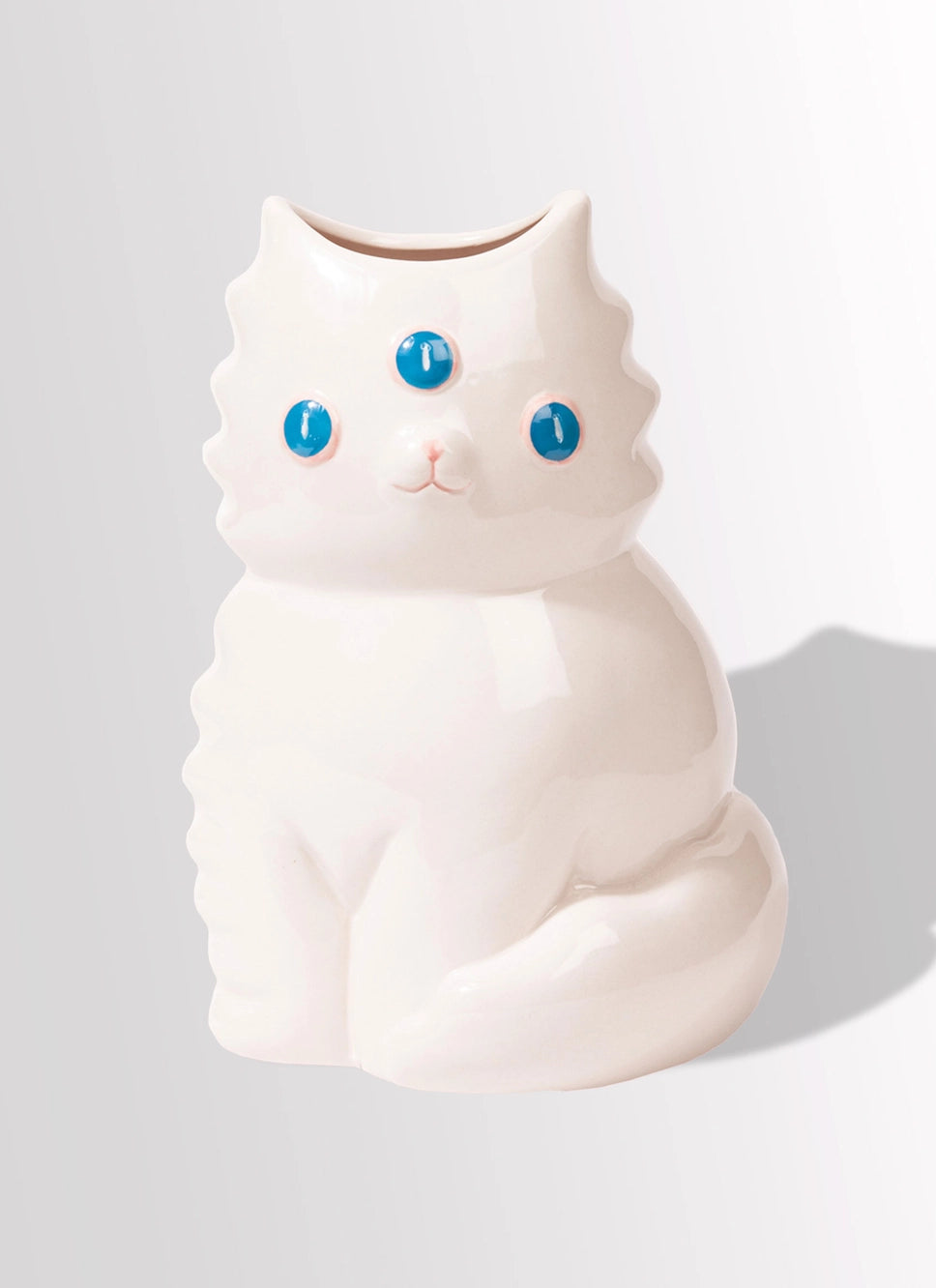 Blanco Ceramic Vase by Valfre: Cat-shaped vase with blue eyes and unique details.