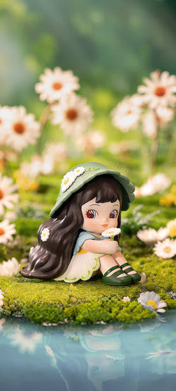 Rolife Charline Forest's Children Blind Box figurine featuring a girl with flowers, part of a surprise figure series with six designs and one secret edition.