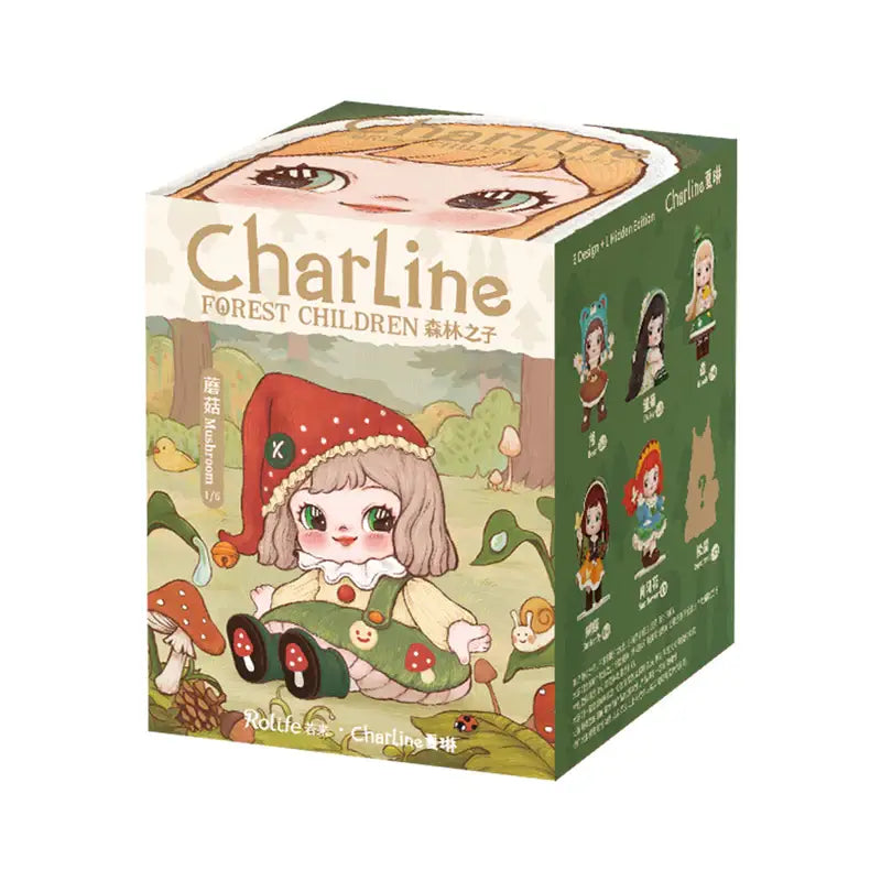 XAXX Robotime Rolife Charline Forest's Children Blind Box featuring a cartoon character on packaging, part of a surprise figure series.