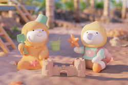 A blind box series featuring baby toys on a beach, a cartoon character with a starfish and shovel, a toy bridge, and more. REPOLAR Wonderful Summer Trip Blind Box Series by Strangecat Toys.