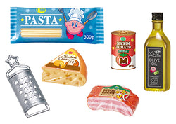 Alt text: Kirby's PuPuPu Market Re-ment Blind Box Series featuring food items, cheese, juice, bacon, and a cartoon character on packaging.