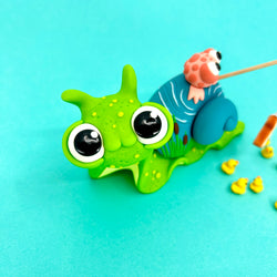 Toy snail and ducklings with baby toys, animal figure, and cartoon elements - Simon Says Macy & Friends - Gone Fishin' - Polymer Clay.