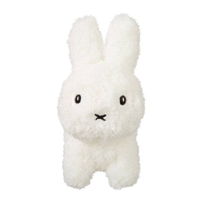 Miffy Fluffy Bunny Plush, a white stuffed rabbit with black eyes, perfect for room decor or as a child's first Miffy gift.