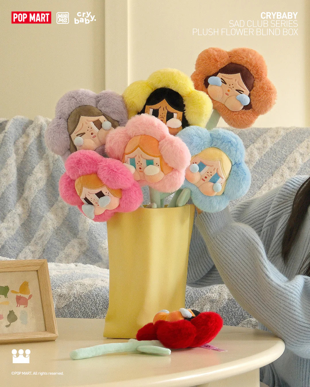 A vase filled with various plush toys from the CRYBABY Sad Club Series-Plush Flower Blind Box Series.