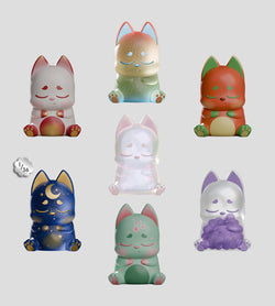 Chuuu Blind Box featuring whimsical plastic cat figurines with magical designs, part of a collectible art toy set from Strangecat Toys.