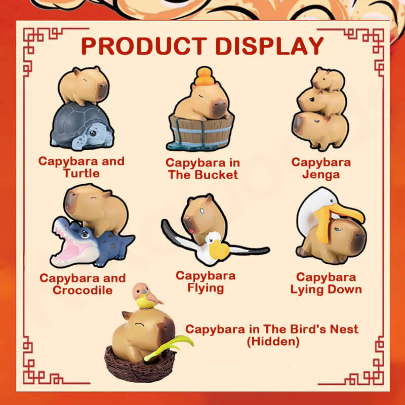 A blind box series featuring cartoon animals like capybaras, birds, and more. Preorder for Animal Heavenly Body Capibara Blind Box Series, available July 2024. From Strangecat Toys.