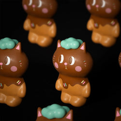 KIYO NEKO 'CHOCOLATE' EDITION: Small animal figures, toy, confectionery, and chocolate ball in soft vinyl. Designed by Helen Tam.