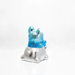 Nimbus Chibi Silver Chrome Walker, a blue and silver rhinoceros figurine, preorder available. Designed by Paulus Hyu, made of soft vinyl, 8cm size.