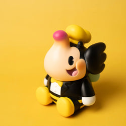 Toy figurine of Bumble Bee Elfie by Too Natthapong, a 3 soft vinyl collectible, preordering for July 2024.