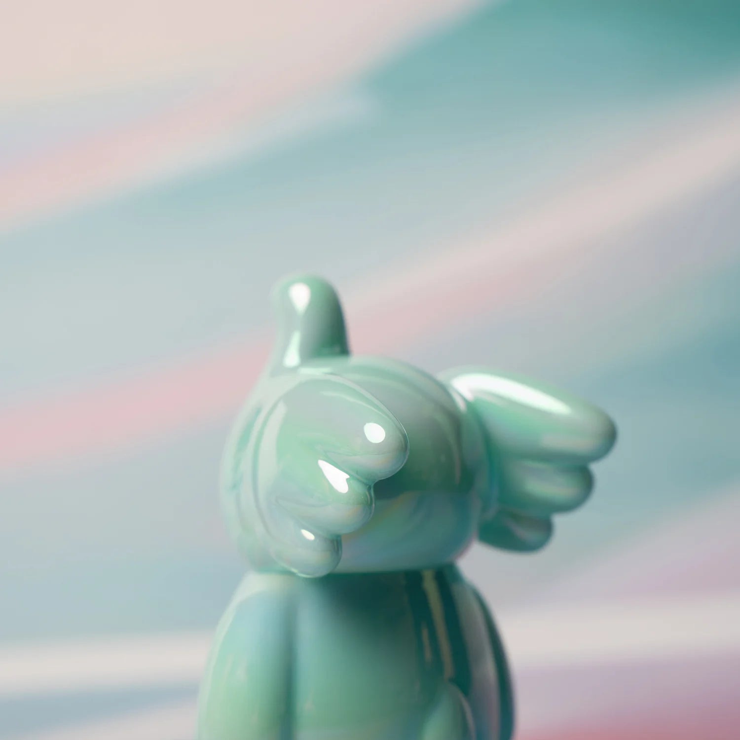 Close-up of Elfie Here I Am! 100% Tiffany Blue Edition figurine by Too Natthapong, featuring a clean silhouette and soft vinyl material.