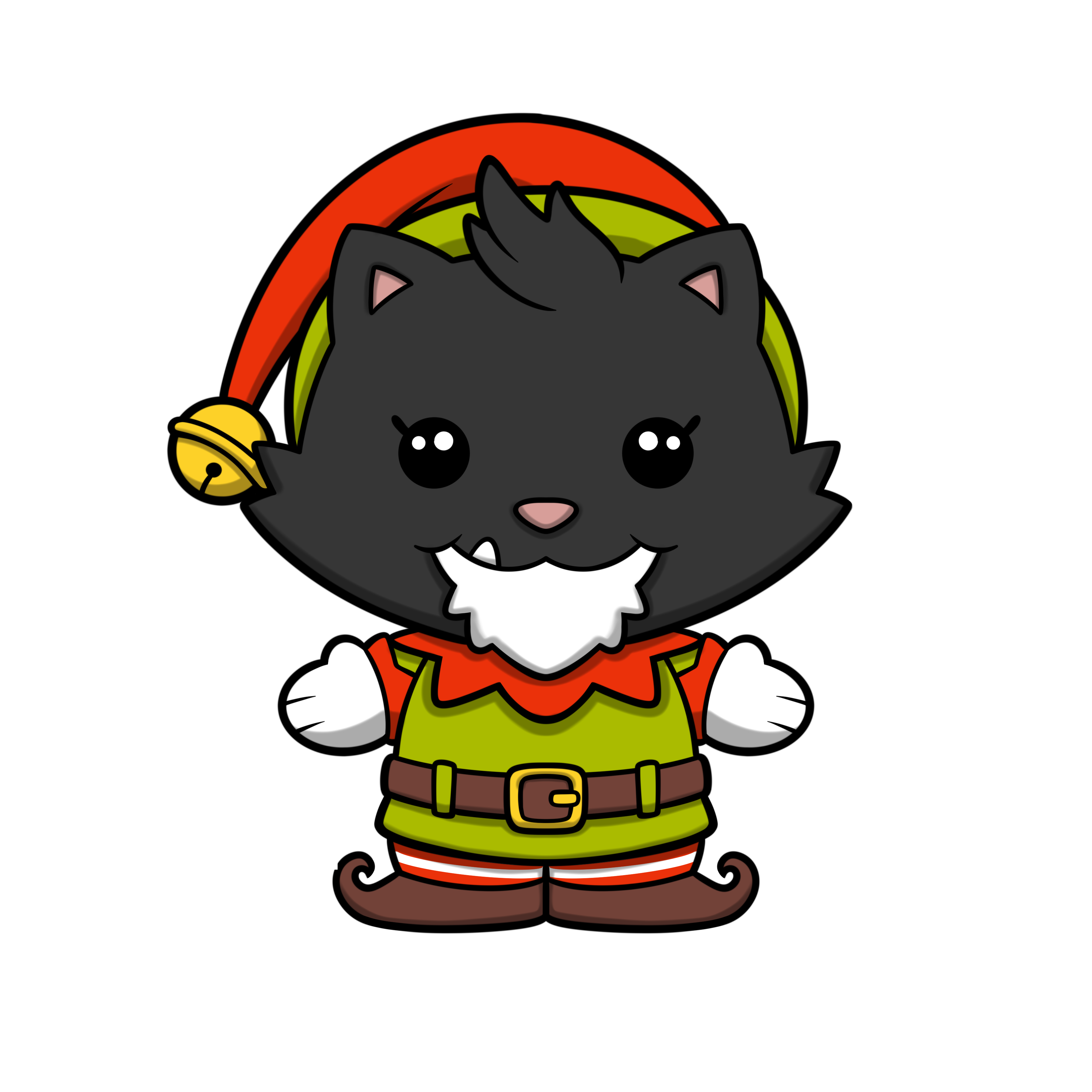 Cartoon cat in a garment, gnome, and penguin illustrations for Secret Santa TOKEN 2023.