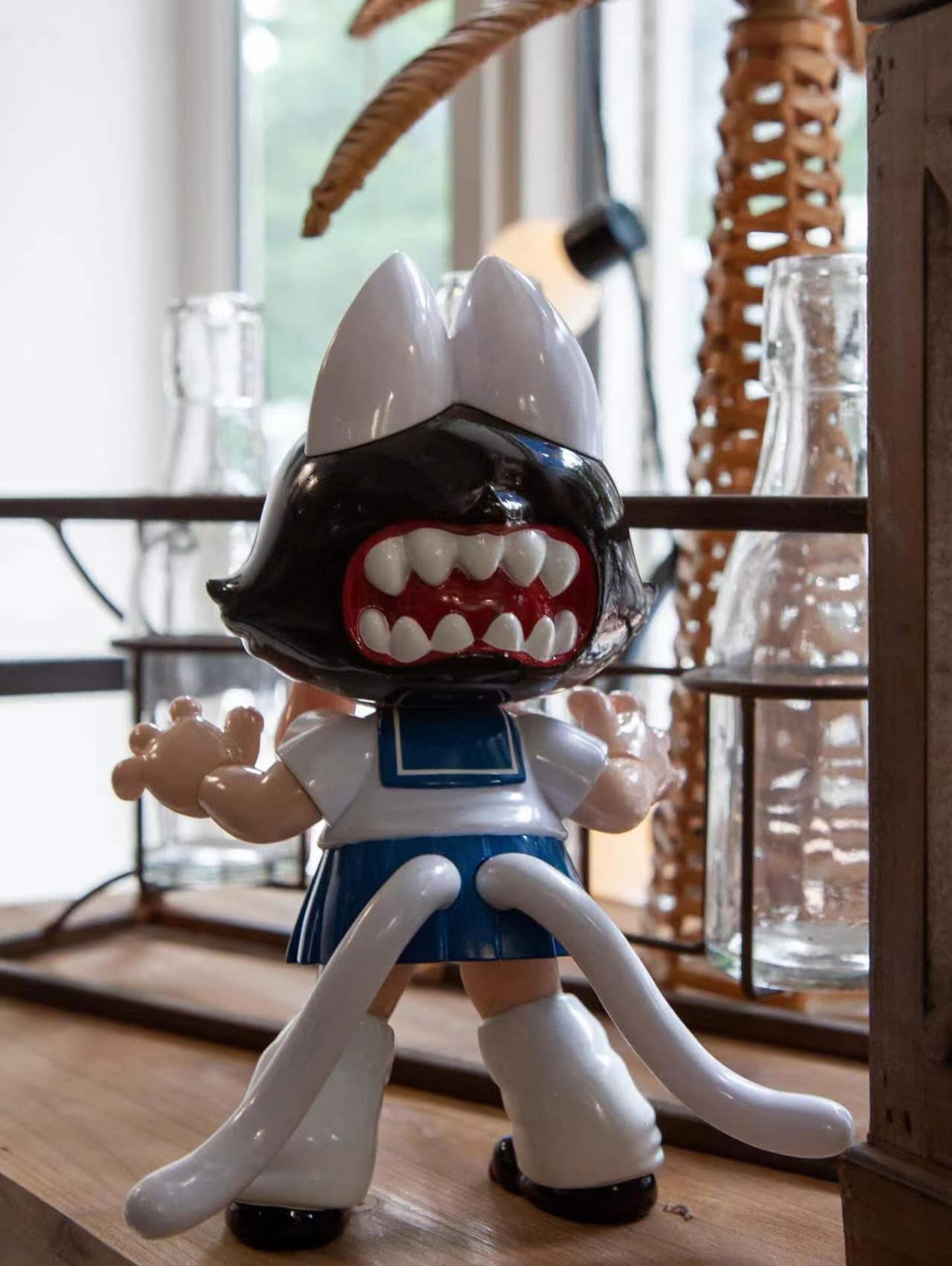 Momochan by Abao x Grape Brain: 20cm toy figurine with a black hat and white teeth, available for preorder, ships August 2024.